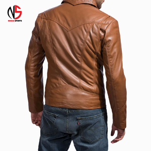 Blouson moto homme en cuir véritable marron, respirant, coupe-vent, imperméable, coupe ajustée, style streetwear, avec logo frontal. - Product Image 2