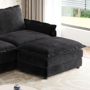 Divano a U in Tessuto Corduroy a 3 Posti, Seduta Profonda Oversize, 2 Poggiapiedi Mobili, Comodo Divano Cloud per Soggiorno - Product Image 3