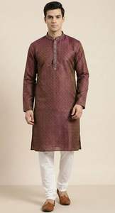 Ensemble Kurta Pyjama en Soie Artisanale Jacquard pour Hommes en Gros - Product Image 5