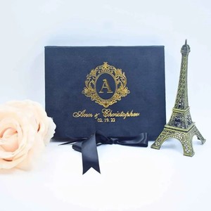 Luxury Black Velvet <b>Box</b> <b>Wedding</b> Invitation Custom Gold Foil Monogram Clear Acrylic Invitation <b>Card</b> Illustrated Lid Ribbon - Product Image 2