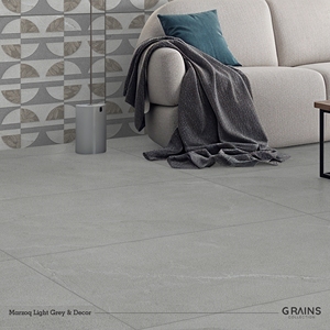 Carrelage en porcelaine gris clair Marzoq 600x1200mm, finition mate, imitation pierre, pour murs et sols intérieurs - Product Image 4