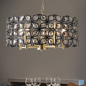 Lampadario Moderno a 5 Luci per Sala da Pranzo, Soggiorno e Cucina - Lampadario Geometrico in Cristallo Nero e Oro da 19 Pollici - Product Image 3