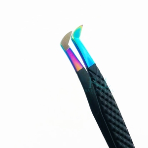 Black Powder Coated Color And Multi Plasma Tip Eyelash Tweezer With Fiber Tip 2 Different Point / Black Card <b>Box</b> Packing <b>File</b> - Product Image 2