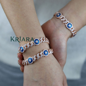 กำไลข้อมือเพชรเลี้ยงในห้องปฏิบัติการชุบทองคำสีกุหลาบ 925 ดีไซน์ตาสีฟ้า สไตล์หรูหราสำหรับทุกเพศ เหมาะสำหรับสวมใส่ทุกวัน - Product Image 3