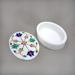 Caja de Joyería Moderna de Alabastro Grabado de Lujo con Incrustaciones, Hecha a Mano, para Almacenamiento de Regalos, 100 Unidades, Forma Ovalada, Venta al Por Mayor de la India - Product Image 2