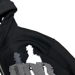 เสื้อฮู้ดดี้ทรงหลวมสไตล์วินเทจ ล้างสีแบบแอซิดวอช ปักโลโก้แบบดิสเทรสตามสั่ง (OEM) พร้อมกางเกงวอร์มทรงขาบาน ชุดแทรคสูทเนื้อหนาสำหรับผู้ชาย - Product Image 2