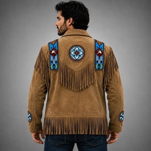 Chaqueta Casual de Cuero Sintético con Flecos Estilo Vaquero y Estampado de Letras para Hombre, Ideal para Motociclistas - Product Image 3