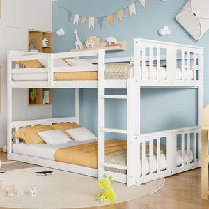 White Twin Over Twin <b>Bunk</b> <b>Bed</b> with <b>Ladder</b> for Kids Model LT000107AAK - Product Image 2