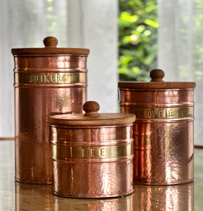 Classic Hammered Copper Food Canister with Brass Flip Top Lid Moisture-proof Perfect for Pantry Storage. Available Wholesale - Product Image 5