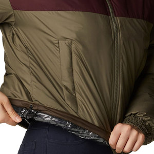 Blouson matelassé femme 2026, color-block olive et bordeaux, manches longues, col montant, fermeture éclair, vêtement d'extérieur hiver - Product Image 6