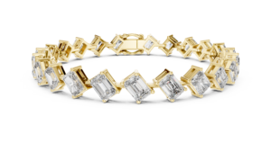 LUXURY LAB GROWN EMERALD CUT DIAMOND TENNIS BRACELET SET 18KT YELLOW <b>GOLD</b> RHODIUM PLATED CERTIFIED DAILY OFFICE WEAR WEDDING - Product Image 4