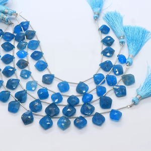 Natural Neon <b>Blue</b> Apatite Faceted Leaf Cut <b>Beads</b> 10-11 MM <b>Blue</b> Apatite <b>Beads</b> 8 Inch Faceted Neon Apatite Fancy Shape <b>Beads</b> - Product Image 1