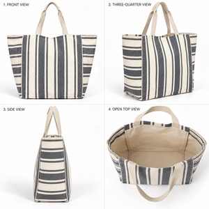 <b>Canvas</b> Boat <b>Tote</b> <b>Bag</b> with Wide Gusset and Striped Design for Shopping and Beach Use - Product Image 2