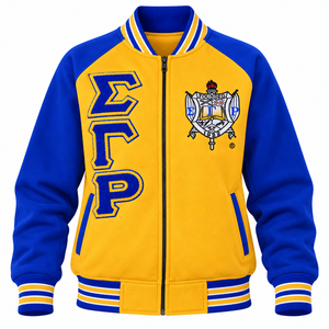 Chaqueta Varsity de Forro Polar para Mujer en Amarillo, Azul Rey y Blanco con Letras Bordadas en Chenille, Logotipo de Escudo, Cierre Completo y Ribetes Acanalados, Estilo Casual - Product Image 6