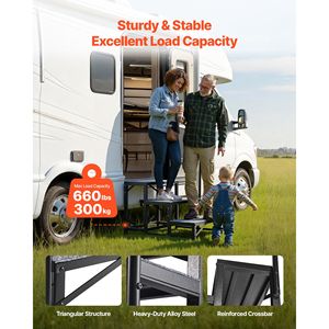 Scala a 3 Gradini per Camper con Corrimano, Capacità di Carico 660 Libbre, Telaio in Lega di Alluminio Antiscivolo per Esterni, per Anziani e Animali Domestici - Product Image 2