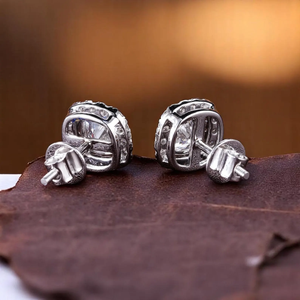 Boucles d'oreilles clous en argent sterling 925 avec halo de diamants ronds brillants, élégantes, pour mariages, fêtes et usage quotidien, fournisseur en gros - Product Image 1