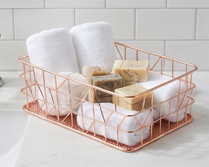 Fine Quality Rectangular Metal Wire <b>Storage</b> <b>Basket</b> Rose <b>Gold</b> Stackable Modern Design Multi Purpose Neatening Organizer - Product Image 4