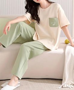 Women’s Soft Cotton Printed Pajama Set Round Neck Half Sleeve Top & <b>Pyjama</b> Pants Lounge Wear - Product Image 2