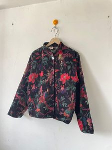 <b>Velvet</b> Embroidered Quilted Reversible Blouson <b>Jacket</b> with Floral Pattern Full Sleeve V-neck Winter Women's <b>Jackets</b> Floral Design - Product Image 3