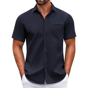 Camisa Casual de Primavera para Hombre, Manga Corta, con Botones, Antiarrugas, Cuello Mao, Poliéster/Algodón, con Bolsillo, Estilo Sin Pliegues - Product Image 1