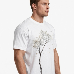 เสื้อยืดคอกลมแขนสั้นสีขาวพิมพ์ลายต้นไม้และนกสำหรับผู้ชายจาก Oneten Apparel - Product Image 5