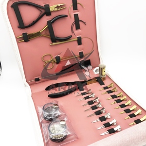 Kit professionnel d'extensions capillaires avec pince à 2 trous, pince à cheveux en L pour bandes adhésives, ciseaux, peigne à boucles, petites pinces à cheveux, perles et aiguilles - Product Image 3