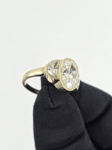 Anillo de Oro Amarillo Sólido con Diamantes Cultivados en Laboratorio, Corte Alargado Tipo Cojín, Cinco Piedras, Media Luna, Baguette, Corte Escalonado, Joyería de Múltiples Niveles - Product Image 4