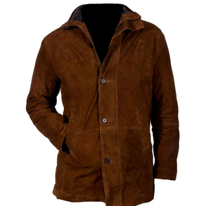 Men Genuine Sheepskin <b>Suede</b> Leather <b>Jacket</b> Brown Custom Made Western <b>Biker</b> <b>Jacket</b> - Product Image 1