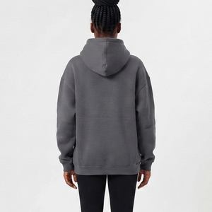 Vente en gros OEM – Sweat à capuche gris épais en coton vierge, coupe oversize, haute qualité, avec logo personnalisé – Pulls et sweats à capuche pour femmes - Product Image 2