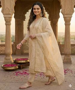 Conjunto de Top y Pantalón con Tejido Jacquard de Lujo y Dupatta, Ropa Festiva, Disponible en Varios Colores, Precio al por Mayor, Prenda Étnica de Algodón - Product Image 3