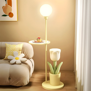 Lampe sur pied LED Lightdot Gold E27 à intensité variable avec table, lampe sur pied moderne à hauteur réglable pour salon, lumière chaude 3000K - Product Image 3