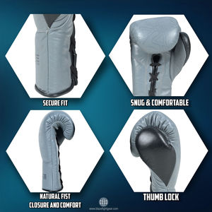 Guantes de Boxeo de Neopreno y Cuero Genuino Premium para Sparring, Entrenamiento, Kickboxing, Muay Thai, Trabajo con Saco de Boxeo, con Cierre de Cordones - Product Image 5