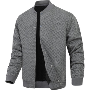 Veste matelassée grise pour homme, col montant, fermeture boutonnée, style décontracté, vêtement d'automne, doublure en polaire polyester, coupe régulière coupe-vent - Product Image 6