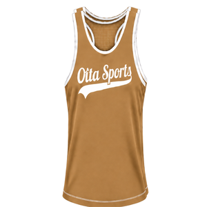 Camel Brown <b>White</b> Swim <b>Tank</b> <b>Top</b> Sleeveless Racerback Lightweight Quick Dry Breathable Training Performance Athletic Swimwear - Product Image 1