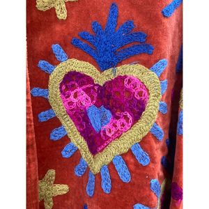 Hand Embroidered Velvet Cotton Jacket <b>Women</b> Mandarin Collar Full Sleeve Winter Bohemian Eye Pattern Open Front <b>Coat</b> - Product Image 2