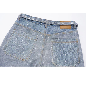 Women’s Y2K Customized Rhinestone Design Jeans <b>Wide</b> <b>Leg</b> Baggy Denim Pants High Waist Loose Fit <b>Sparkly</b> Streetwear 100% Cotton - Product Image 4