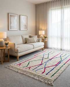 Handmade Hand Knotted Abstract Wool <b>Rug</b> with Thick Pile and Washable Feature <b>Boho</b> Moroccan Style for Cozy Home Decor - Product Image 2