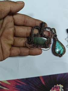 Handmade Copper Wire Wrapped Opalite Pendant Necklace Boho Style Jewelry Wholesale - Product Image 4