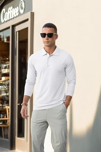 Chemises décontractées pour hommes, couleur unie, polos de golf à manches longues, UPF 50+, polos à col à manches longues, vêtements de travail, logo personnalisé, chemises vierges - Product Image 4