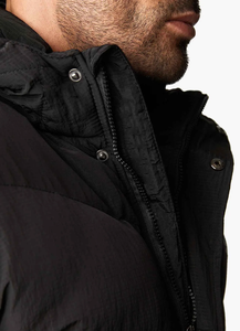 Men's Black Hooded Puffer Jacket Windproof Casual Winter Coat Polyester Wadding Thick <b>Quilted</b> Regular Fit <b>Single</b> Button Closure - Product Image 6
