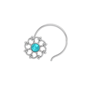 Pendiente de Nariz con Turquesa en Forma Redonda de Plata de Ley 925, Estilo Indio, para Mujeres y Niñas - Product Image 3
