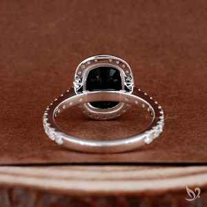 Imperial Green Cushion Emerald Ring 2.50 Ct Halo Engagement Ring Lab Grown Emerald Diamond Halo 10k White Gold Ring - Product Image 2
