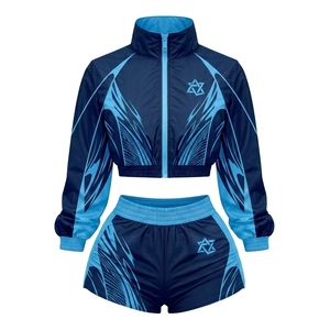 Ensemble veste coupe-vent et short multicolores pour femmes, manches longues, polyester tricoté, logo personnalisé, vêtements de sport pour femmes, ensembles respirants - Product Image 2