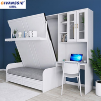 Lit Murphy multifonctionnel moderne avec canapé mural, solution de bureau d'écriture pour les petits espaces, panneau en mélamine modulaire
