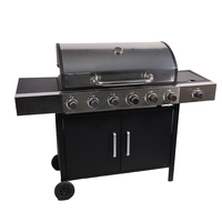 Chariot de barbecue au gaz commercial avec structure en acier inoxydable, brûleurs multiples et table de travail latérale pour la restauration