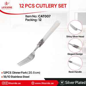 Ensemble de 12 fourchettes de table de luxe en acier inoxydable 18/10 plaqué argent avec manche en résine ivoire – Couverts de haute qualité - Product Image 2