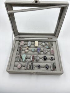 Bague en laiton plaqué argent avec pierres précieuses naturelles assorties, sertie en clos, ajustable, fournisseur de bijoux en gros, tendance unisexe - Product Image 5