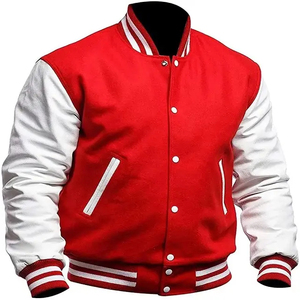 OEM Custom Leather Sleeve Cropped Baseball Jacket Plus Size Chain Chenille Embroidery Vintage Letterman Varsity Jacket for <b>Men</b> - Product Image 1