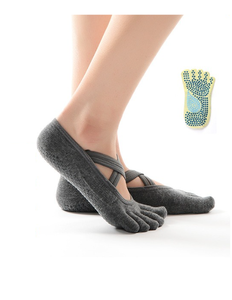 Chaussettes de yoga pour femmes à double sangle croisée, en spandex et nylon épais, hauteur genou, antidérapantes et professionnelles - Product Image 2