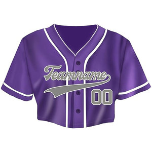 Maillot de baseball court personnalisé pour femme – Graphiques premium anti-décoloration, nom et numéro personnalisables, col en V, vêtement de sport couleur violet - Product Image 1